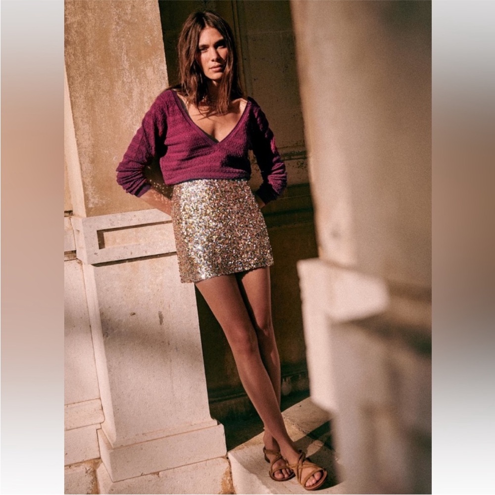 Sezane Plum V-Neck Ribbed Sweater - Picture 7 of 8